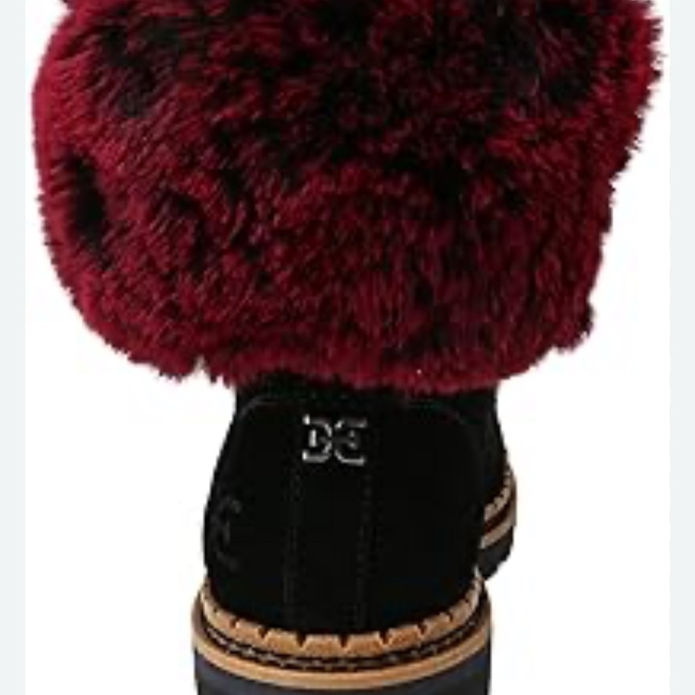 Sam Edelman Black and Red Winter Boots with Faux Fur - Picture 2 of 8